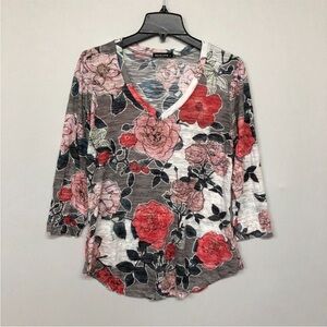 David Cline Women 3/4 Sleeve Floral Top Blouse Shirt-Size L